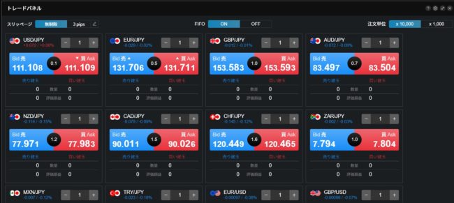 トレードパネル機能が便利